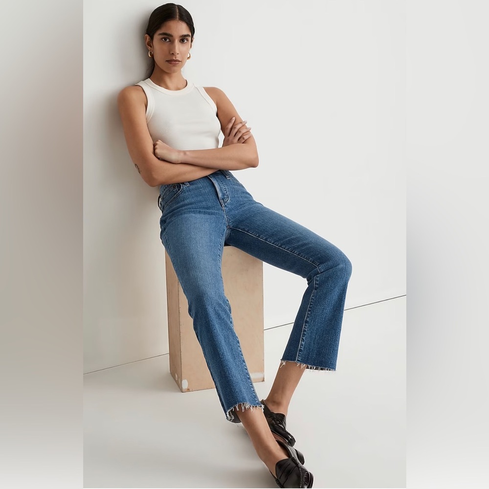 Madewell the slim boy jean mid washed rise Blue with raw hem size 27
